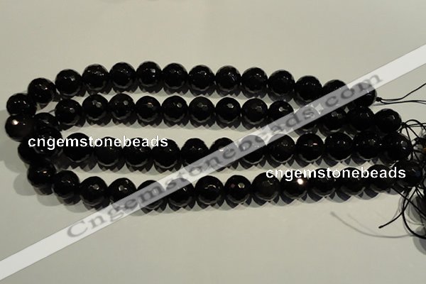 COB454 15.5 inches 12mm faceted round black obsidian beads