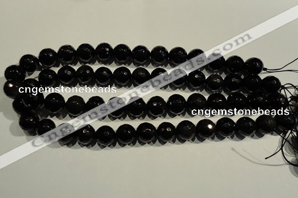 COB455 15.5 inches 14mm faceted round black obsidian beads