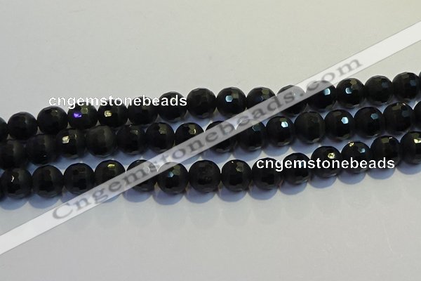 COB473 15.5 inches 6mm faceted round matte black obsidian beads