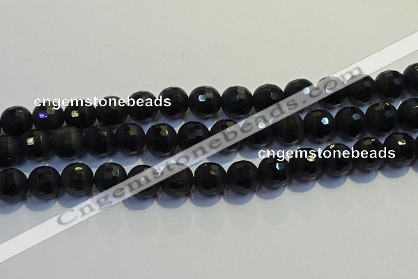 COB474 15.5 inches 8mm faceted round matte black obsidian beads