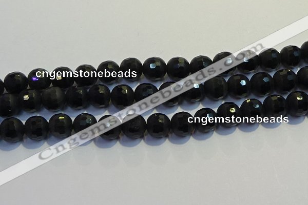 COB475 15.5 inches 10mm faceted round matte black obsidian beads