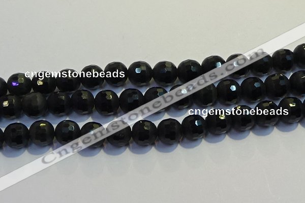 COB476 15.5 inches 12mm faceted round matte black obsidian beads