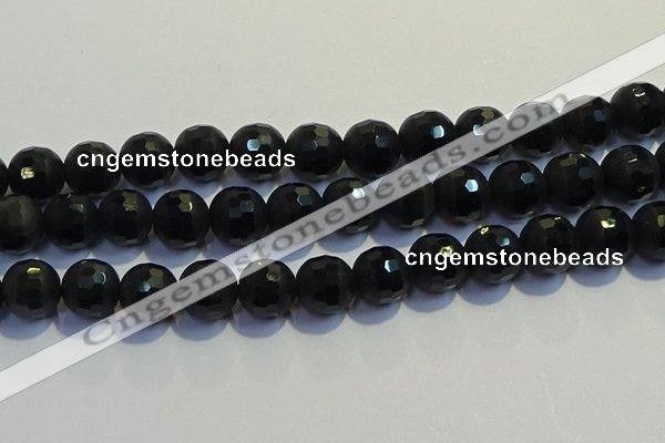 COB477 15.5 inches 14mm faceted round matte black obsidian beads