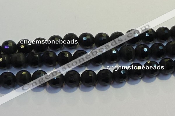 COB478 15.5 inches 16mm faceted round matte black obsidian beads