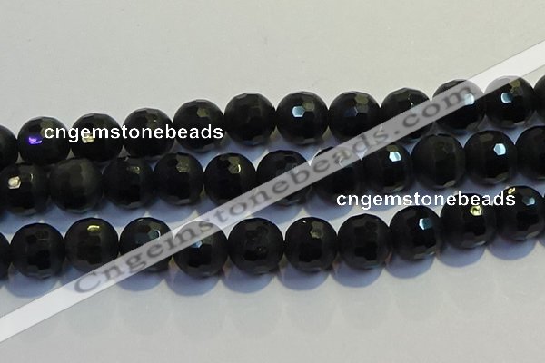 COB479 15.5 inches 18mm faceted round matte black obsidian beads