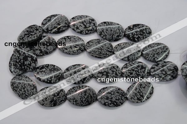 COB58 15.5 inches 25*35mm twisted oval Chinese snowflake obsidian beads