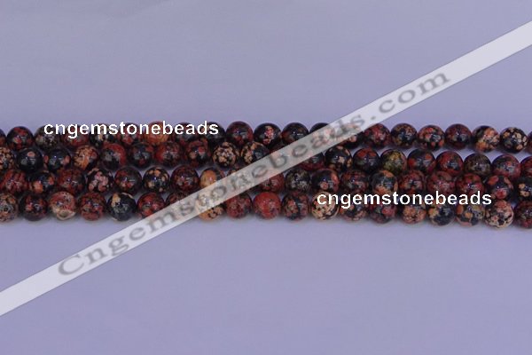 COB662 15.5 inches 8mm round red snowflake obsidian beads