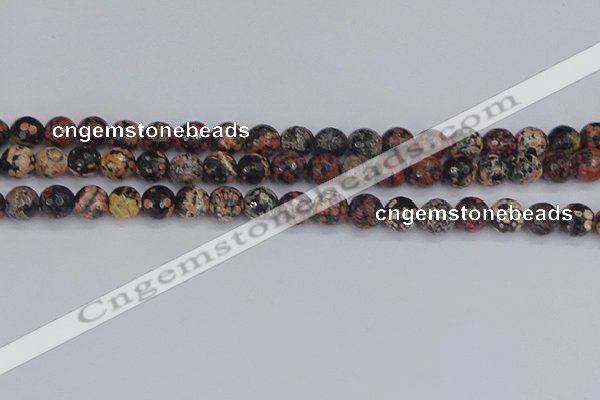 COB678 15.5 inches 8mm faceted round red snowflake obsidian beads