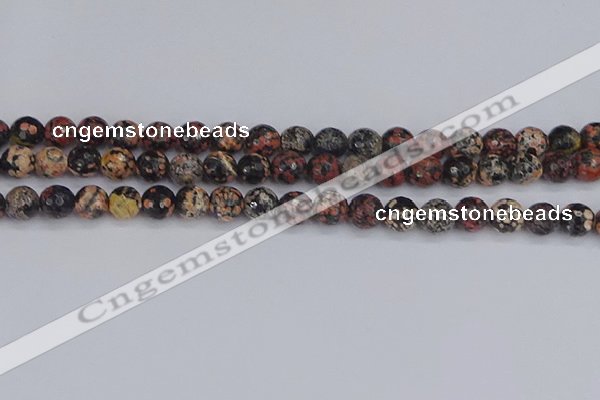 COB678 15.5 inches 8mm faceted round red snowflake obsidian beads