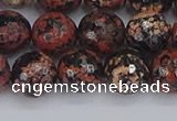 COB679 15.5 inches 10mm faceted round red snowflake obsidian beads