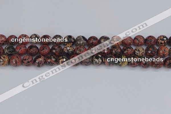 COB679 15.5 inches 10mm faceted round red snowflake obsidian beads