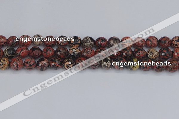 COB680 15.5 inches 12mm faceted round red snowflake obsidian beads