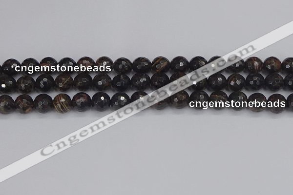 COB687 15.5 inches 10mm faceted round golden black obsidian beads