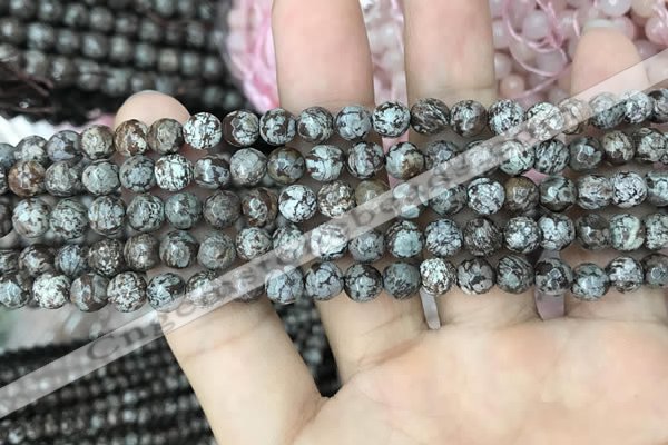 COB691 15.5 inches 6mm faceted round Chinese snowflake obsidian beads