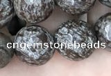 COB694 15.5 inches 12mm faceted round Chinese snowflake obsidian beads