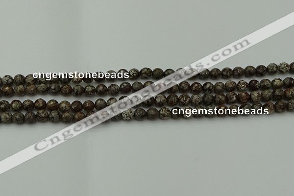 COB810 15.5 inches 4mm faceted round red snowflake obsidian beads