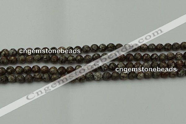 COB811 15.5 inches 6mm faceted round red snowflake obsidian beads