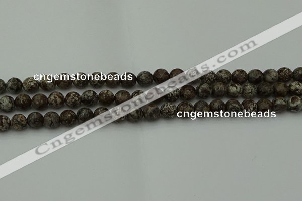 COB812 15.5 inches 8mm faceted round red snowflake obsidian beads