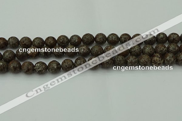 COB814 15.5 inches 12mm faceted round red snowflake obsidian beads