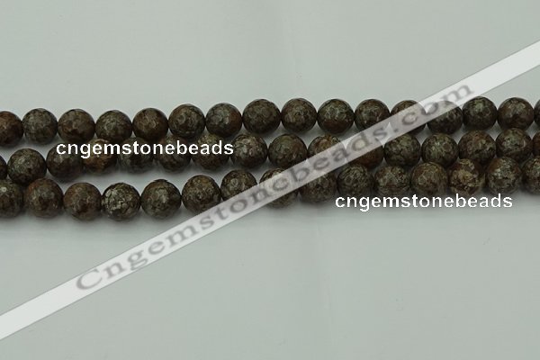 COB814 15.5 inches 12mm faceted round red snowflake obsidian beads