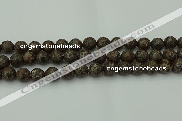 COB815 15.5 inches 14mm faceted round red snowflake obsidian beads