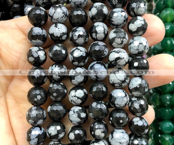 COB874 15 inches 12mm faceted round snowflake obsidian beads wholesale