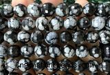 COB874 15 inches 12mm faceted round snowflake obsidian beads wholesale