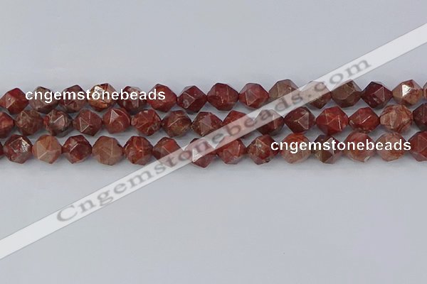 COJ1008 15.5 inches 10mm faceted nuggets pomegranate jasper beads