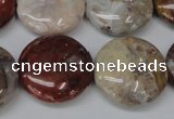 COJ235 15.5 inches 25mm flat round blood stone beads wholesale