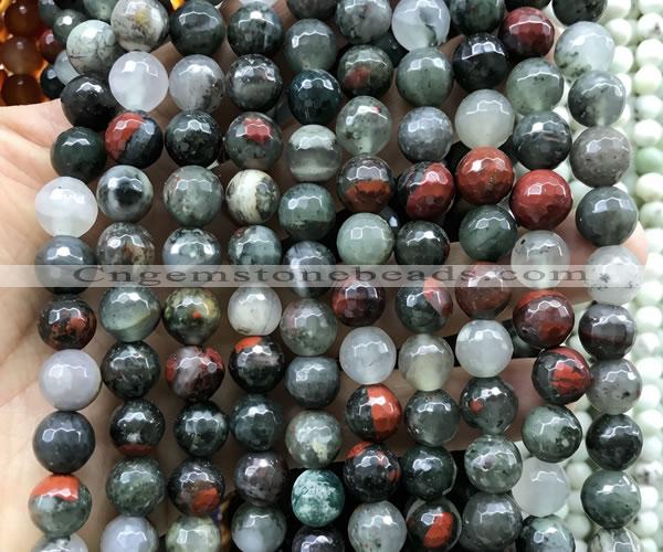COJ507 15 inches 8mm faceted round blood jasper beads wholesale