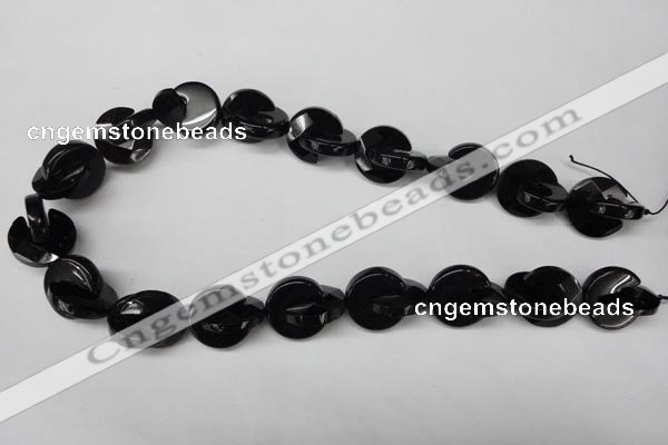 CON115 15.5 inches 18mm curved moon black onyx gemstone beads