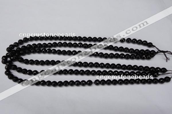 CON14 15.5 inches 7mm faceted round black onyx gemstone beads