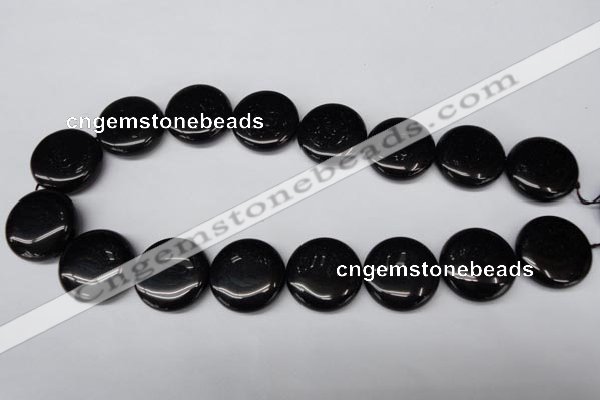 CON47 15.5 inches 25mm flat round black onyx gemstone beads
