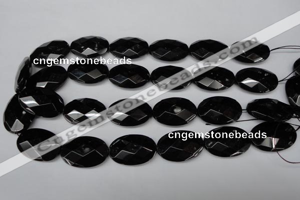 CON68 15.5 inches 20*30mm faceted oval black onyx gemstone beads