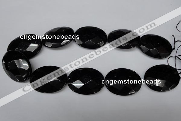 CON70 15.5 inches 30*40mm faceted oval black onyx gemstone beads