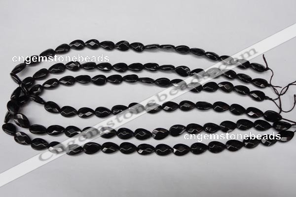 CON72 15.5 inches 8*12mm faceted flat teardrop black onyx gemstone beads