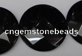 CON85 15.5 inches 32mm faceted coin black onyx gemstone beads