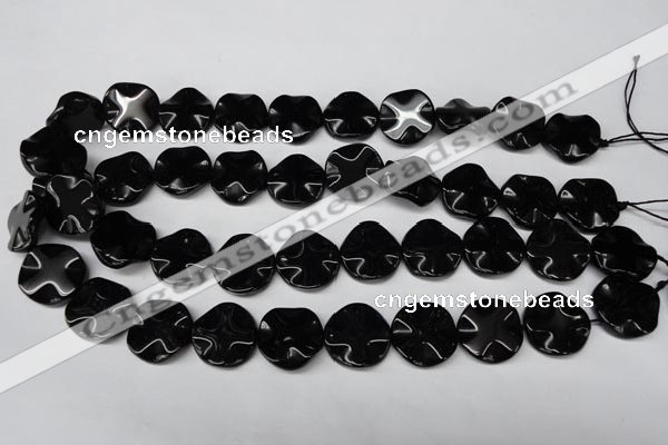 CON95 15.5 inches 19mm wavy coin black onyx gemstone beads