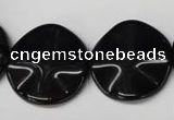 CON96 15.5 inches 23mm wavy coin black onyx gemstone beads