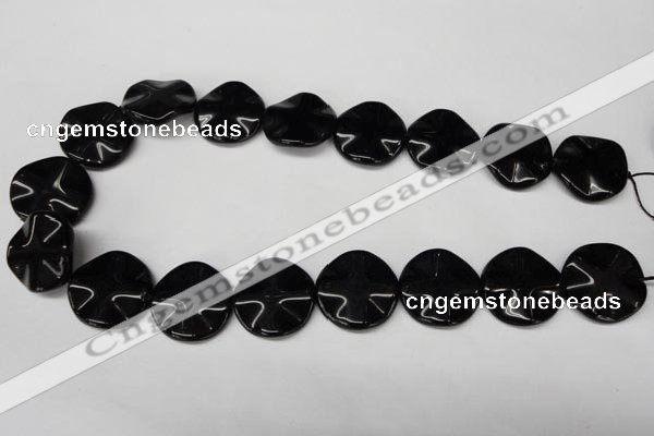 CON96 15.5 inches 23mm wavy coin black onyx gemstone beads