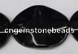 CON98 15.5 inches 30*40mm wavy oval black onyx gemstone beads