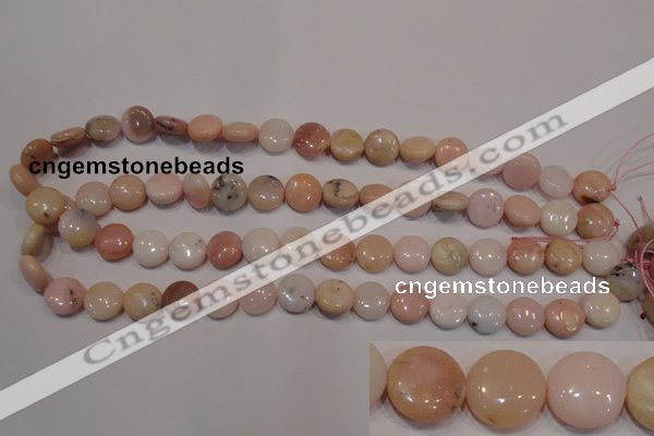 COP1014 15.5 inches 12mm flat round natural pink opal gemstone beads