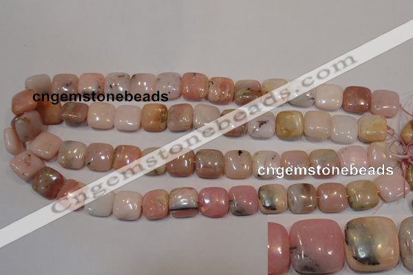 COP1044 15.5 inches 14*14mm square natural pink opal gemstone beads