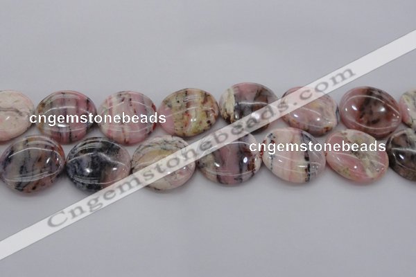 COP1267 15.5 inches 25mm flat round natural pink opal gemstone beads