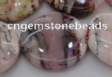 COP1269 15.5 inches 35mm flat round natural pink opal gemstone beads