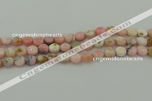 COP1294 15.5 inches 10mm flat round natural pink opal beads