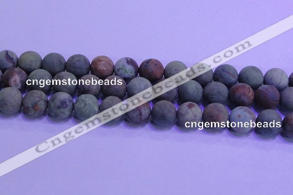 COP1355 15.5 inches 14mm round matte green opal gemstone beads