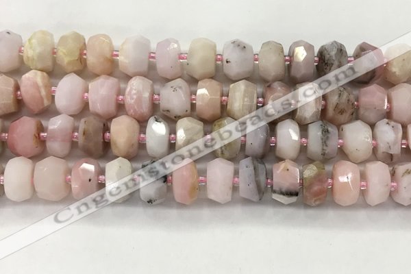 COP1550 15.5 inches 6*10mm - 8*11mm faceted tyre natural pink opal beads