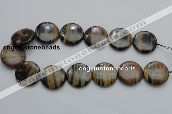 COP215 15.5 inches 30mm flat round natural brown opal gemstone beads