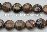 COP229 15.5 inches 12mm flat round natural brown opal gemstone beads